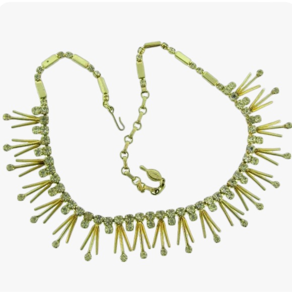 VTG Sarah Coventry Modernist “Star Shower” Gold Crystal Spiked Runway Necklace - Picture 2 of 6